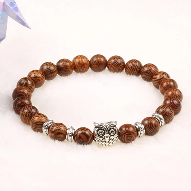 Handcrafted Natural Stone Owl Bead Bracelet