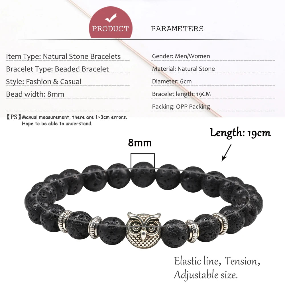 Handcrafted Natural Stone Owl Bead Bracelet