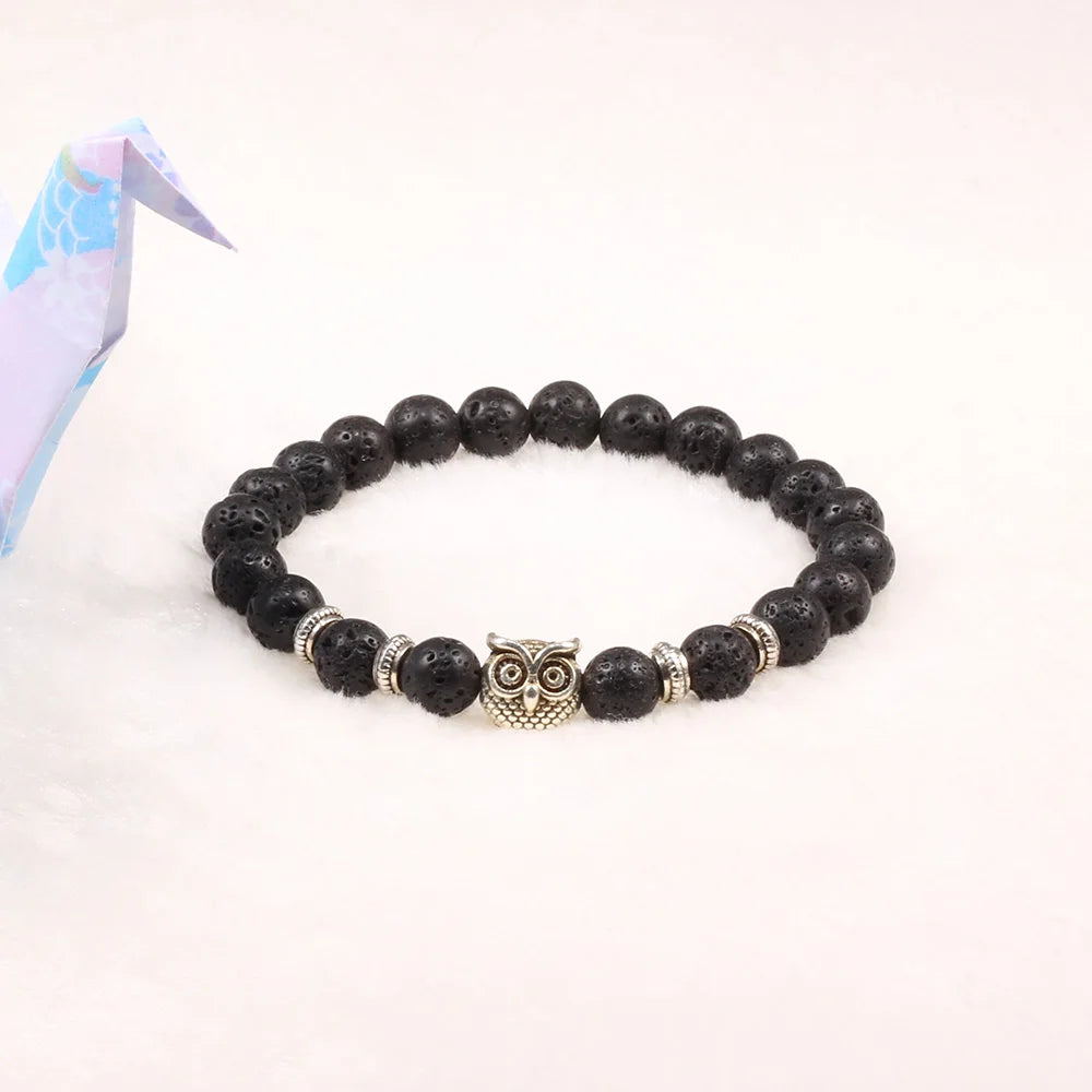 Handcrafted Natural Stone Owl Bead Bracelet