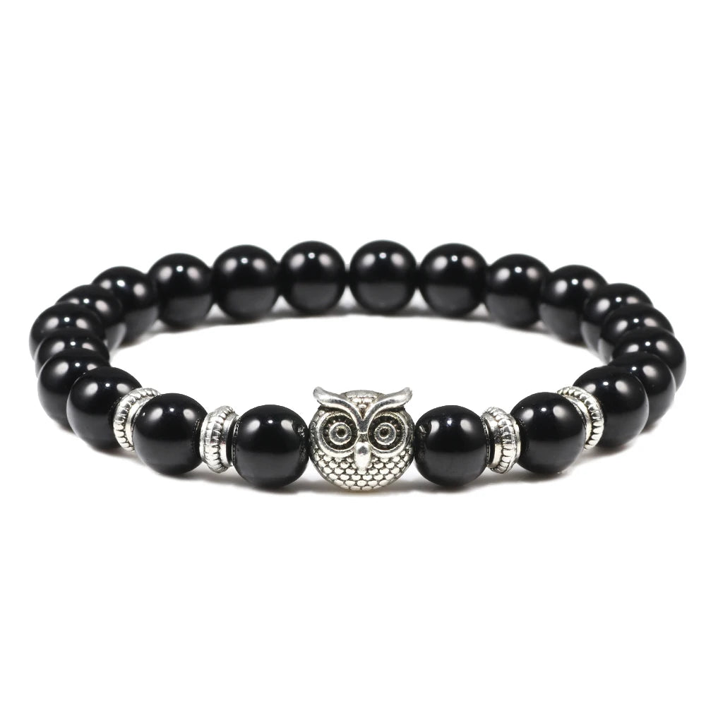 Handcrafted Natural Stone Owl Bead Bracelet