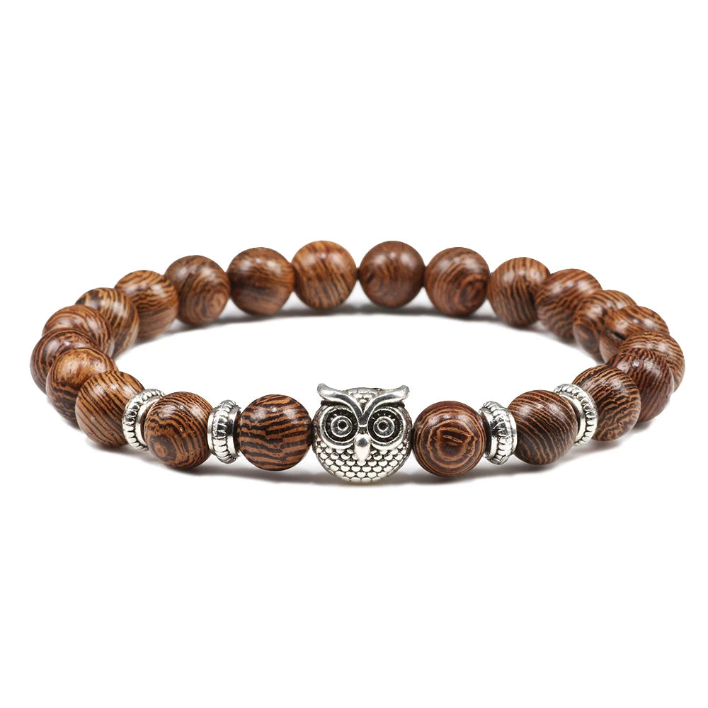 Handcrafted Natural Stone Owl Bead Bracelet