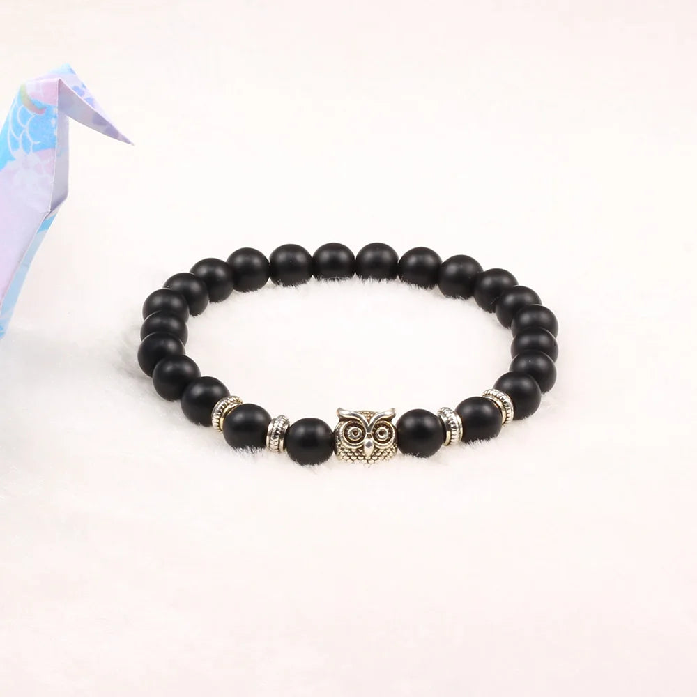 Handcrafted Natural Stone Owl Bead Bracelet
