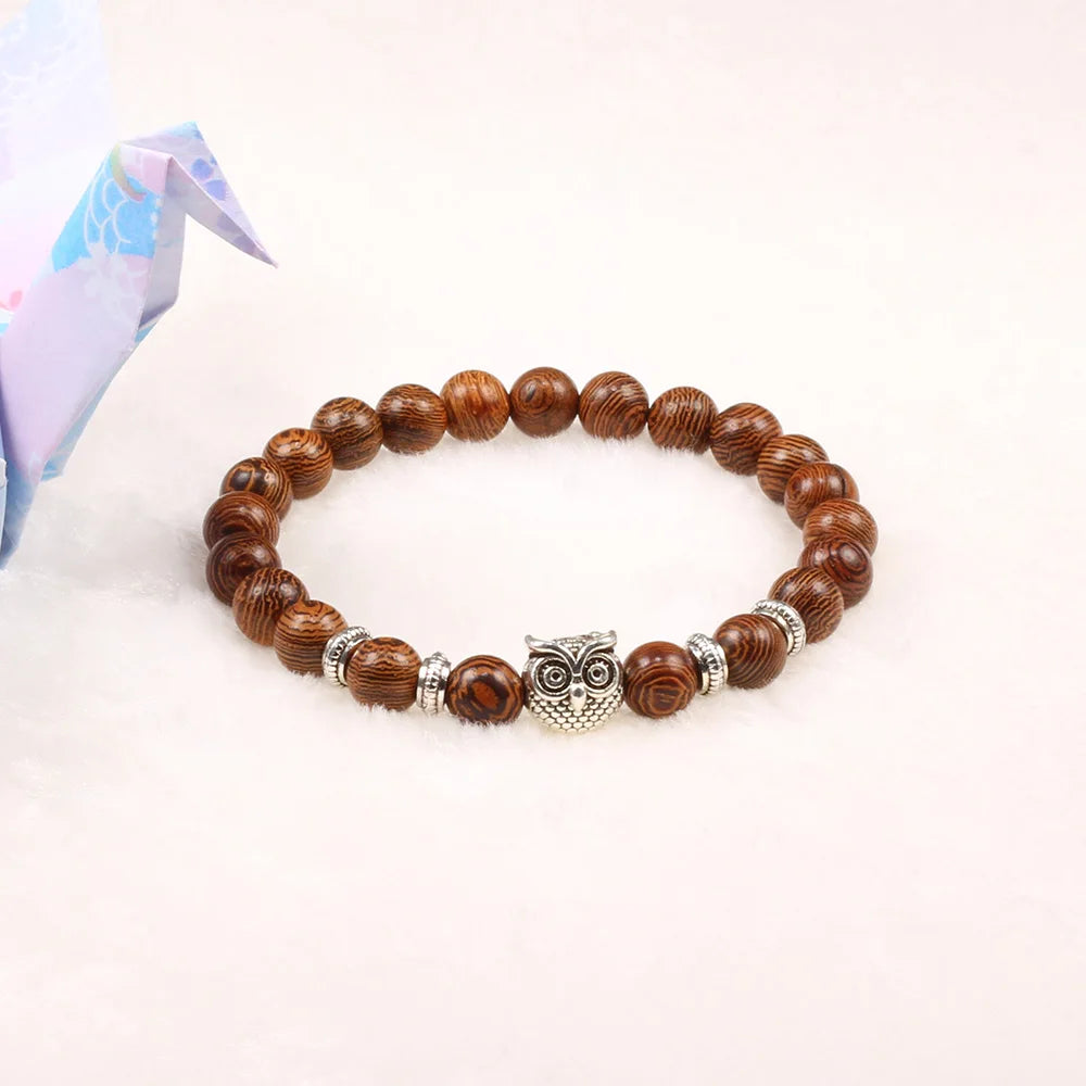 Handcrafted Natural Stone Owl Bead Bracelet