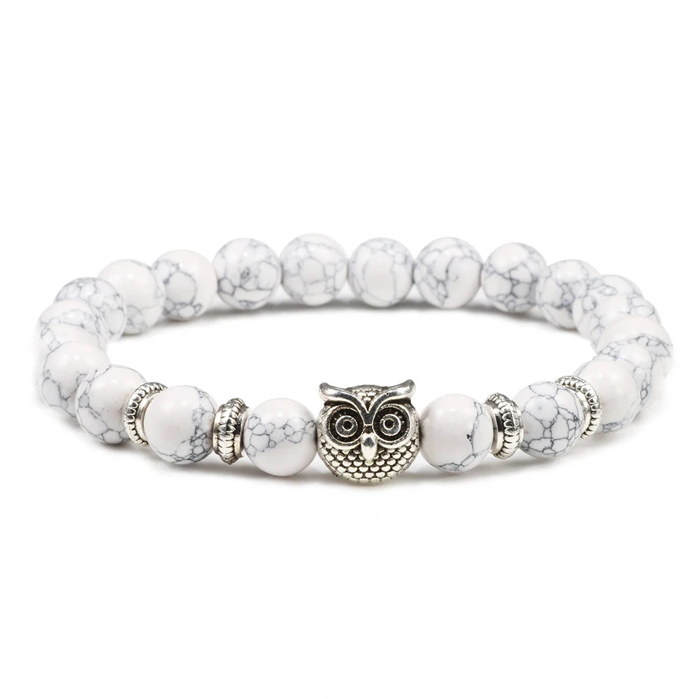 Handcrafted Natural Stone Owl Bead Bracelet