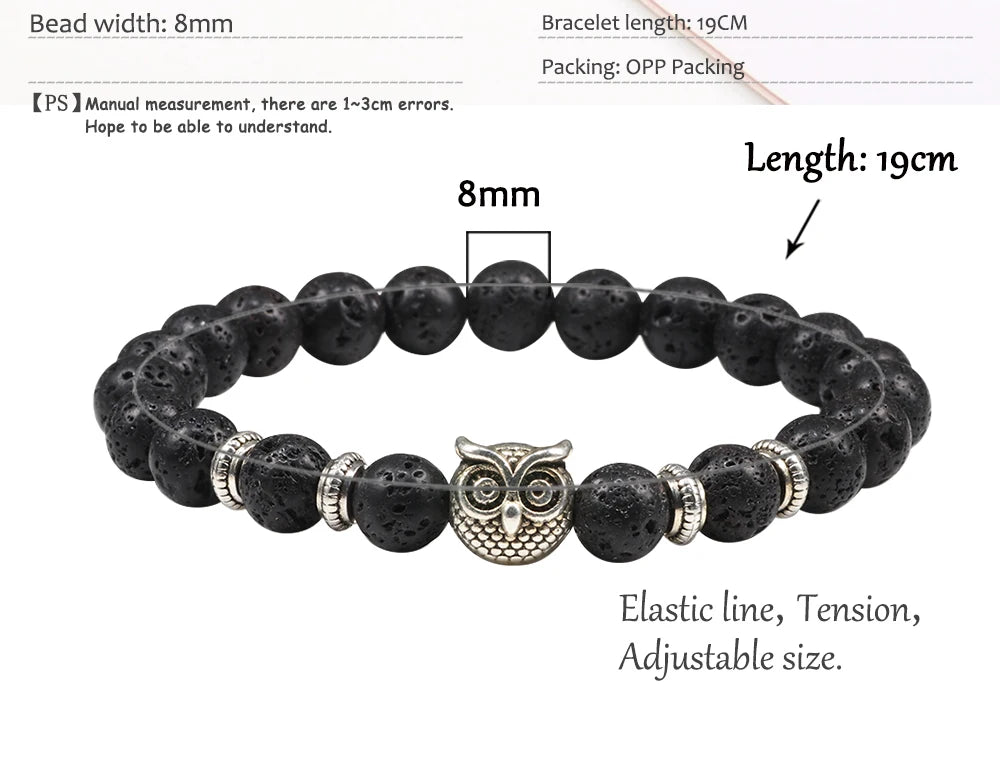 Handcrafted Natural Stone Owl Bead Bracelet