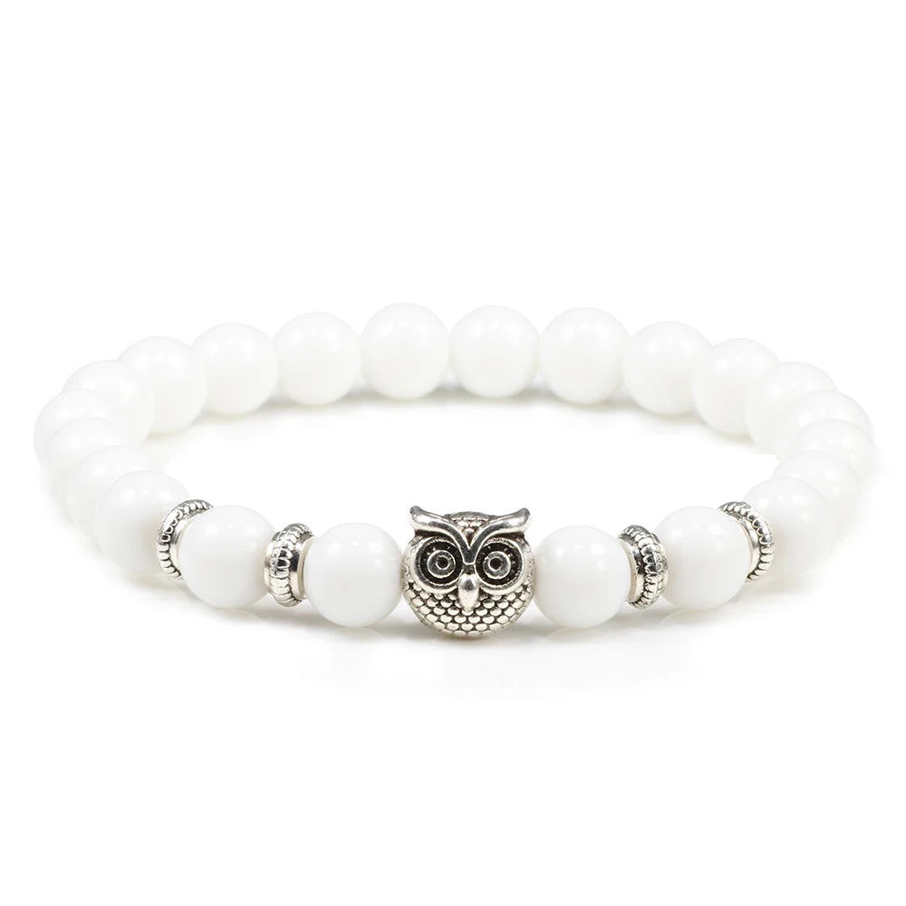 Handcrafted Natural Stone Owl Bead Bracelet