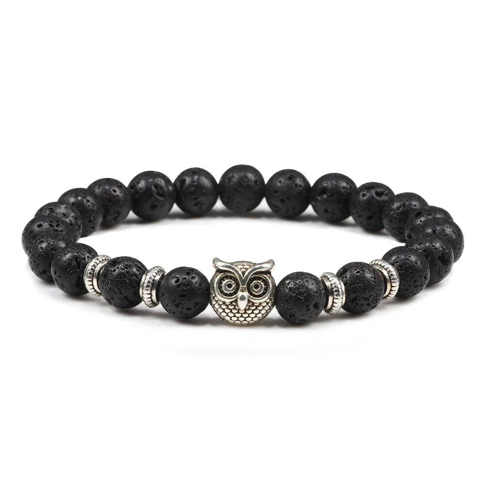Handcrafted Natural Stone Owl Bead Bracelet