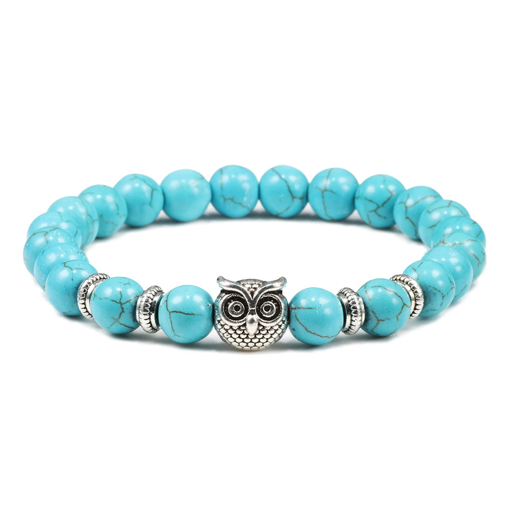 Handcrafted Natural Stone Owl Bead Bracelet