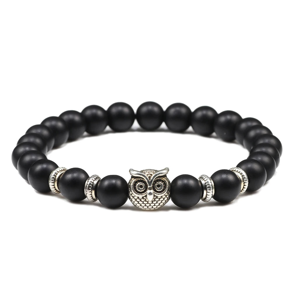 Handcrafted Natural Stone Owl Bead Bracelet