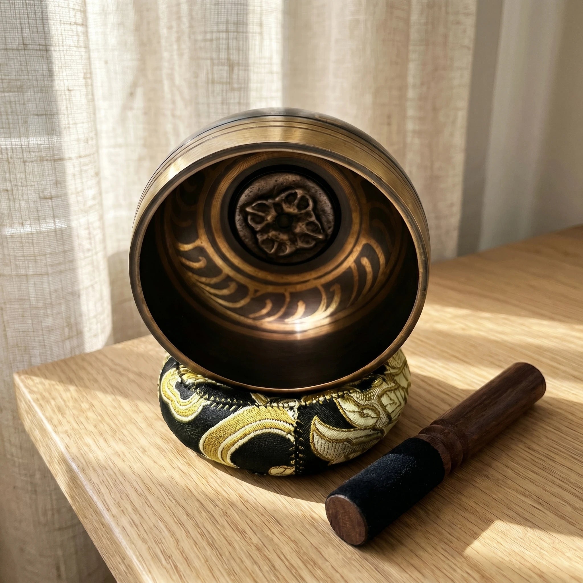 Handcrafted Bronze Lotus Singing Bowl Set