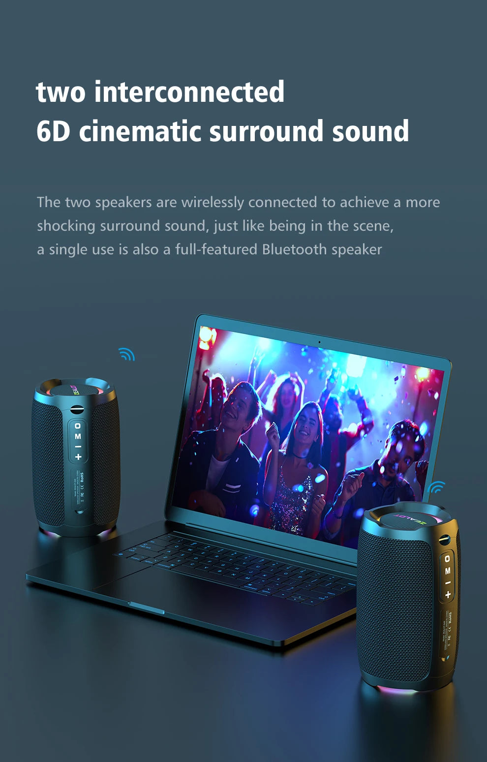 Portable 20W Bluetooth Speaker with 360° Stereo Sound