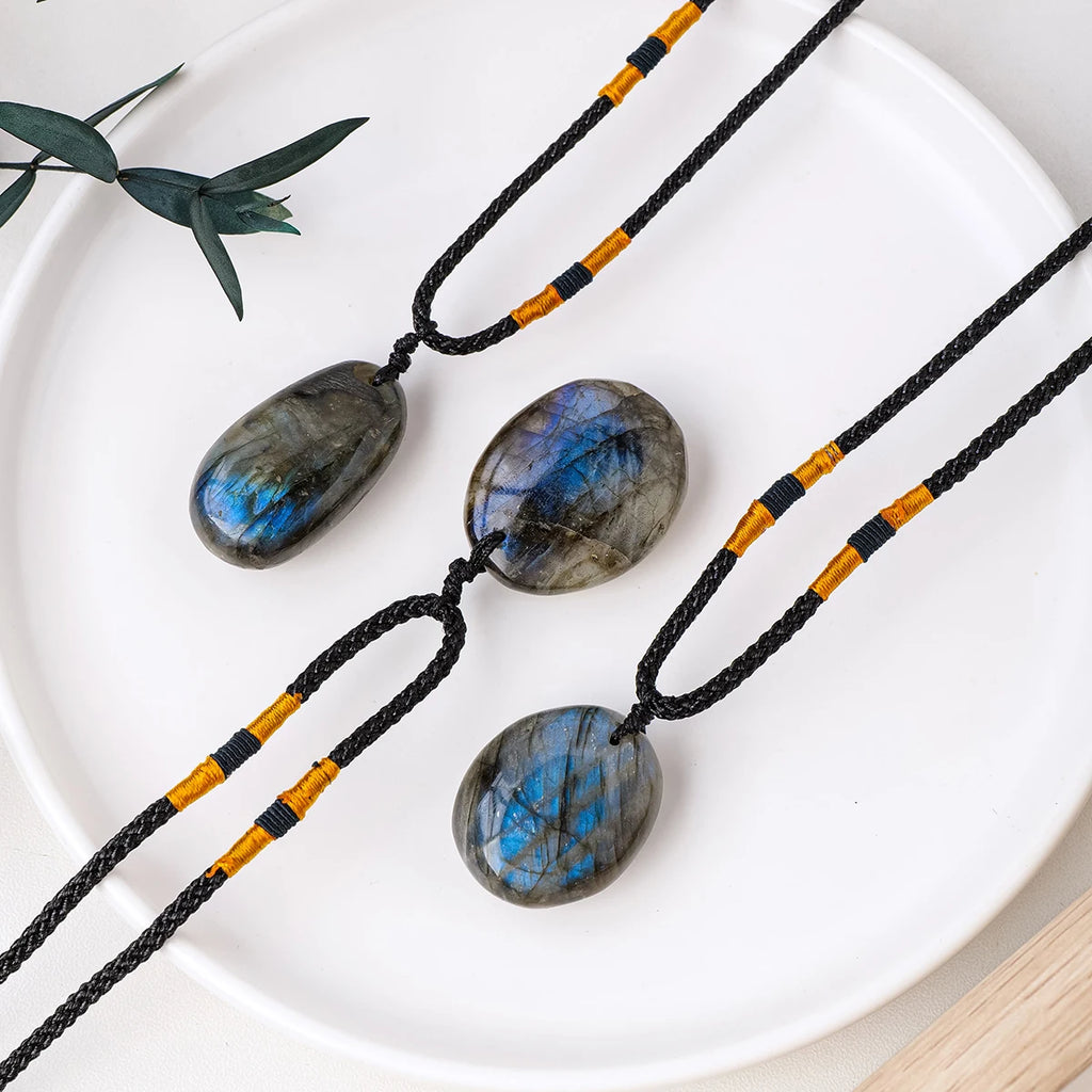 Natural Labradorite Crystal Pendant Necklace