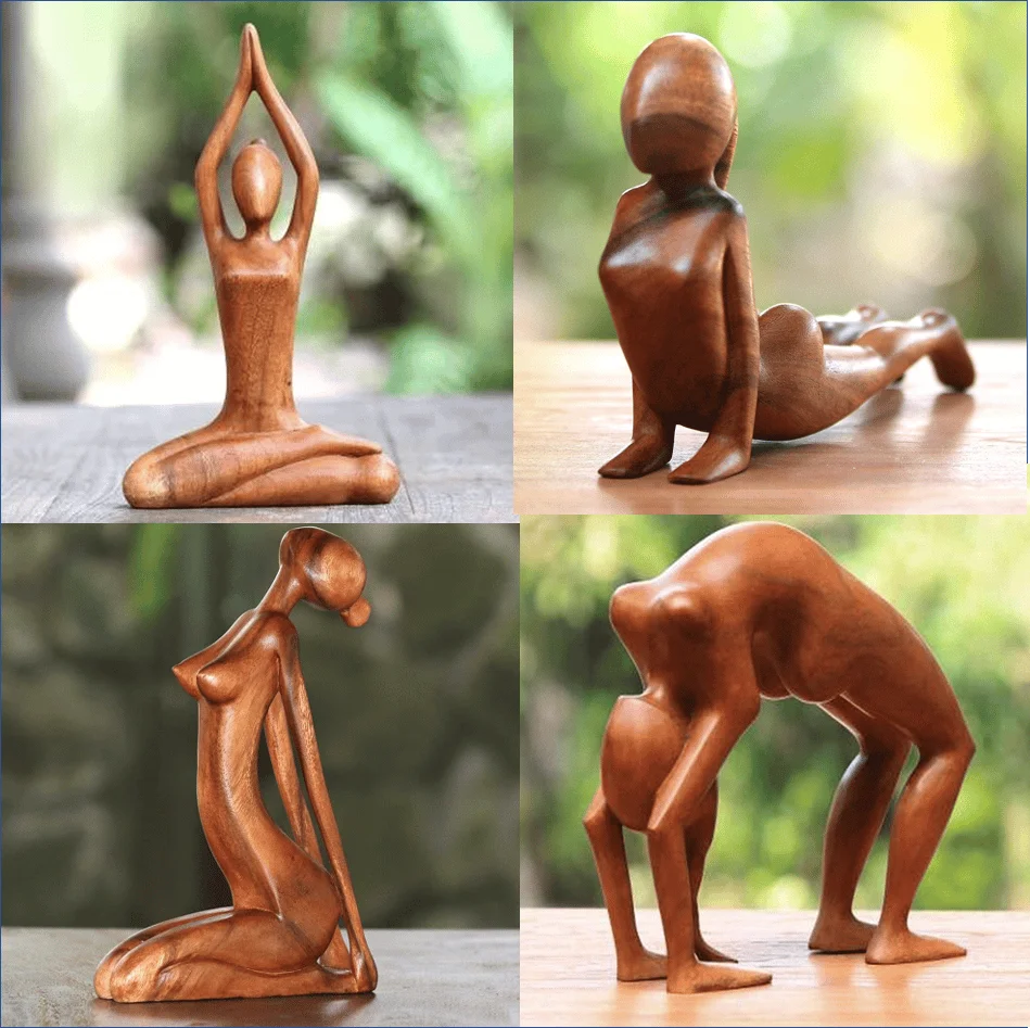 Handmade Suar Wood Yoga Pose Sculpture