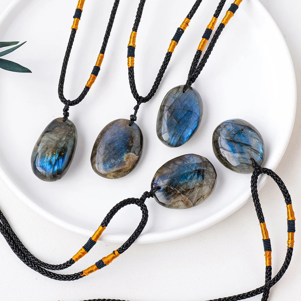 Natural Labradorite Crystal Pendant Necklace