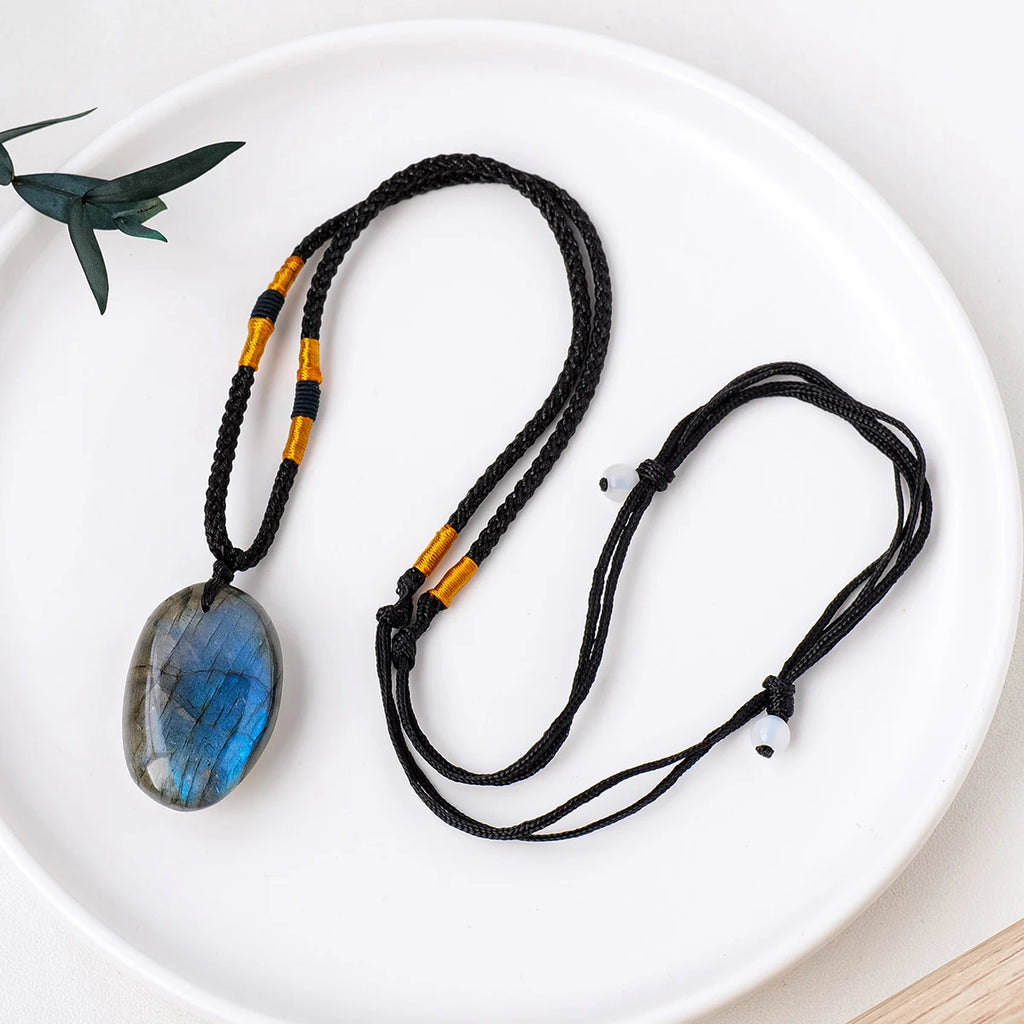 Natural Labradorite Crystal Pendant Necklace