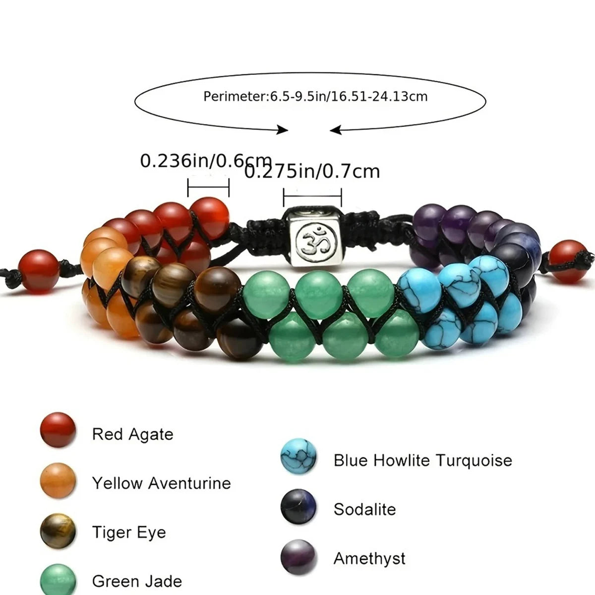 Adjustable Black Stone Bead Meditation Bracelet