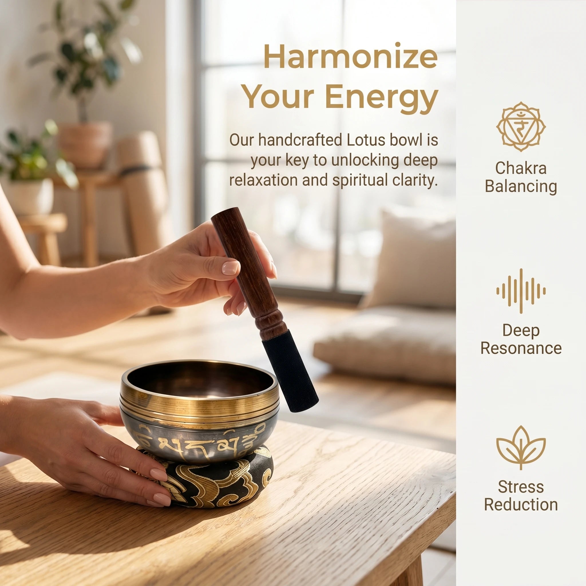 Handcrafted Bronze Lotus Singing Bowl Set